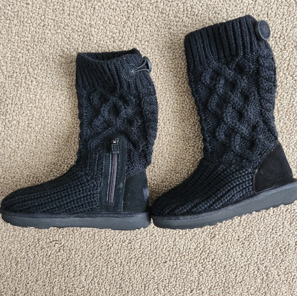 UGG Girl Black Knit Tall Boots